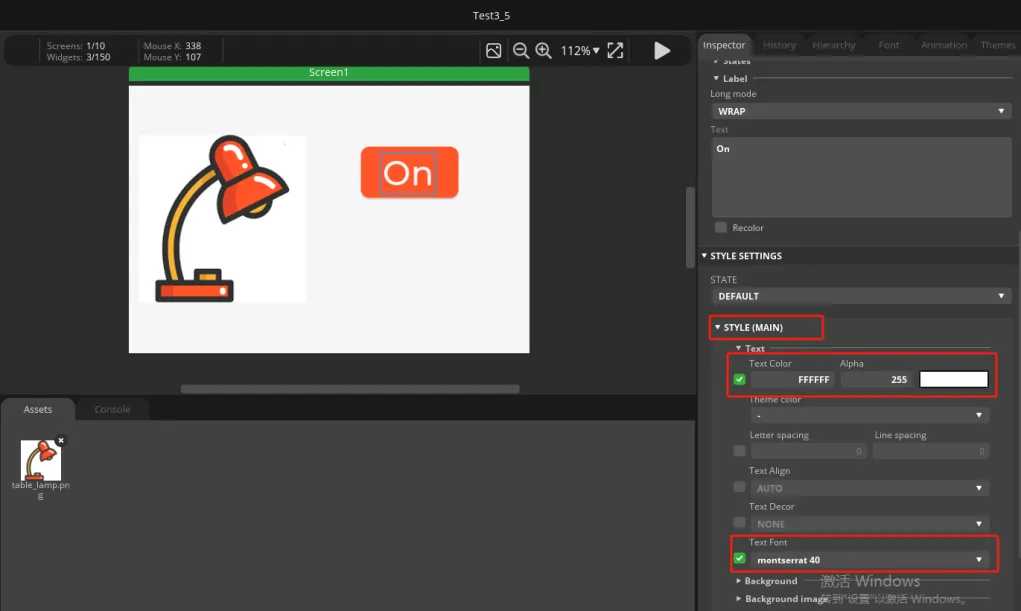 Official screenshot: set the On text color and font size