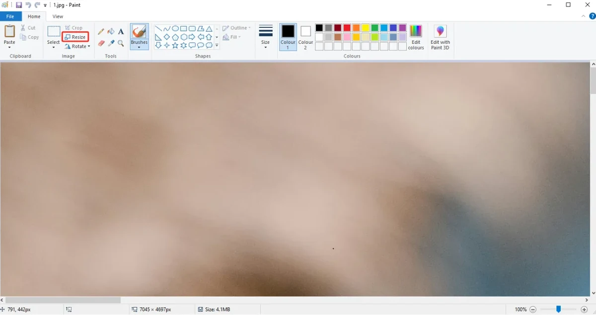 The image is now open in Paint