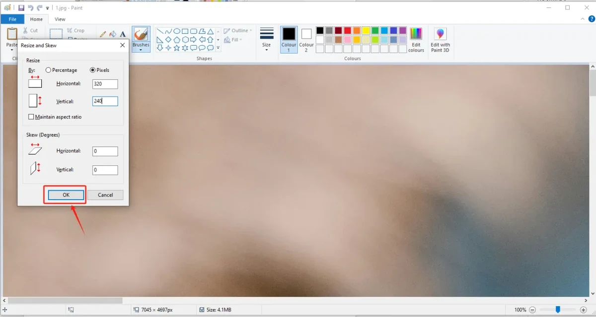 Confirm the image dimension adjustment