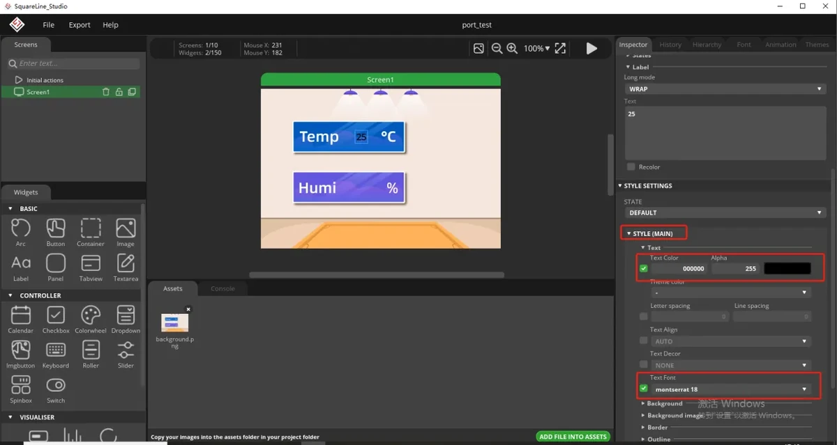 Set the font color and size