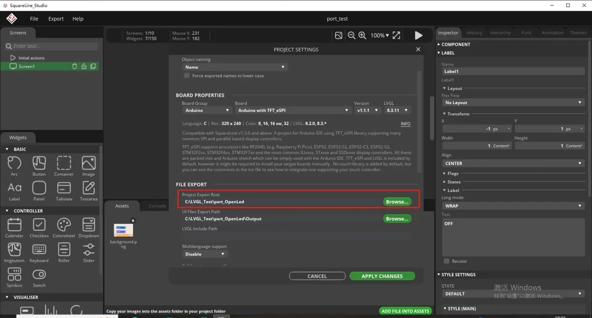 Set the export path