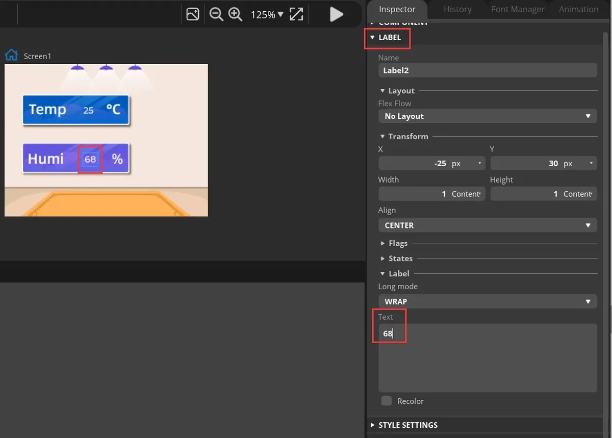 Enter label default value