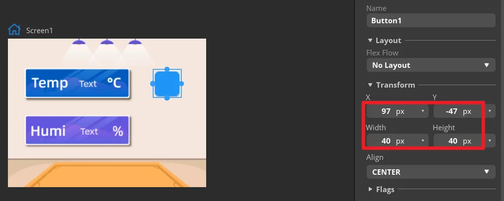 Adjust the ON button size and position