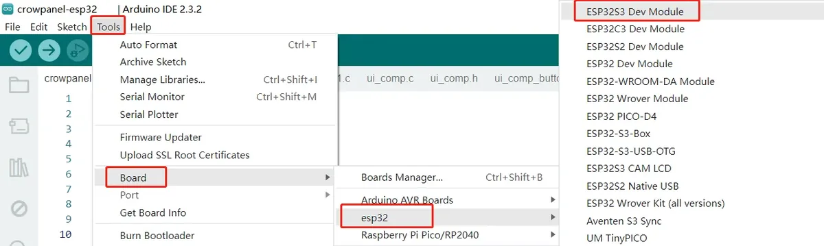 Select ESP32S3 Dev Module