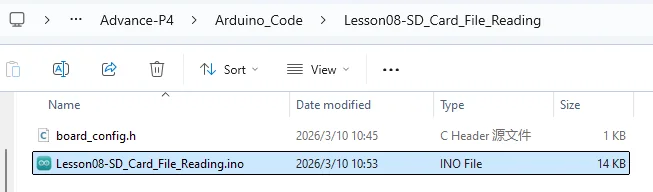 Open the SD card lesson project