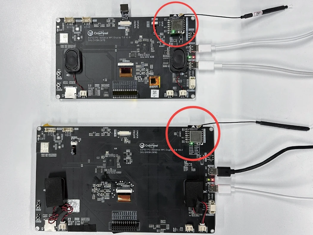Connect the two development boards and the SX1262 modules