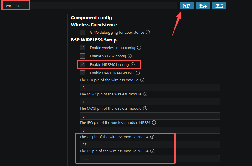 Enable nRF24L01 wireless module configuration