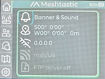 Meshtastic Home page alert, coordinates, and Wi-Fi status